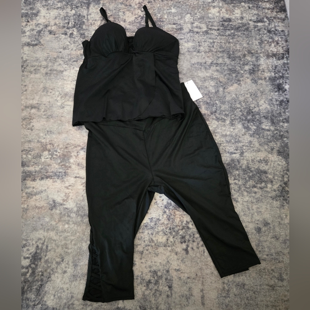 NWT *SET* Underwire Black Bra Size 44D Wrap Swimsuits for All Tankini & Pants 24